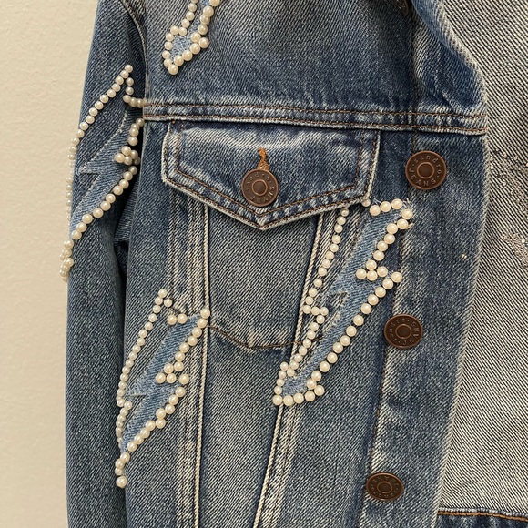 Sandro Pearl embellished Denim Jacket - Picture 8 of 9